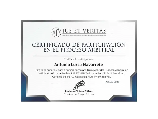 Certificado de participación en proceso arbitral